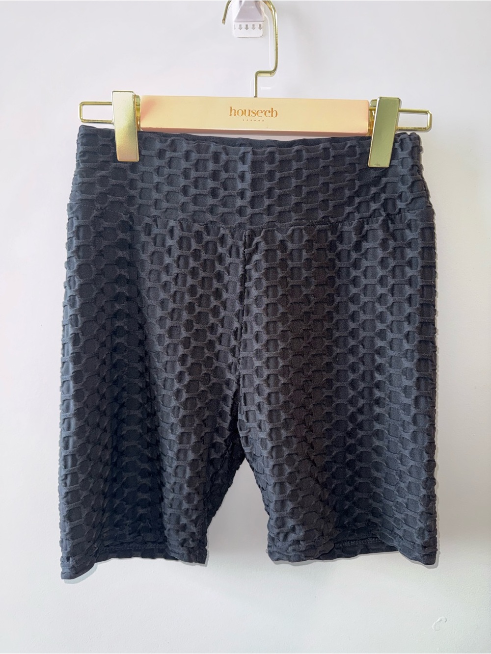 Black Textured High-Waist Biker Shorts